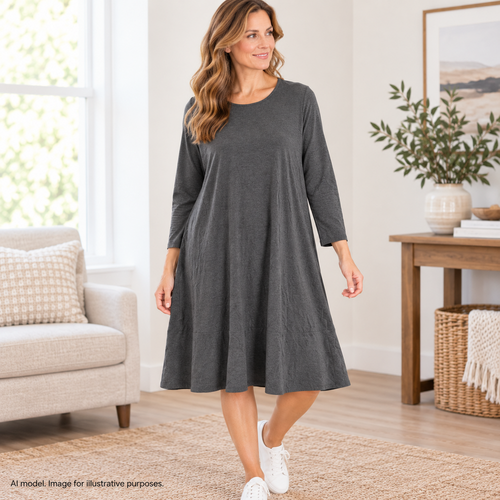J Jill Dress Womens Large Gray Luxe Tencel Jersey Long Sleeve Swing Trapeze